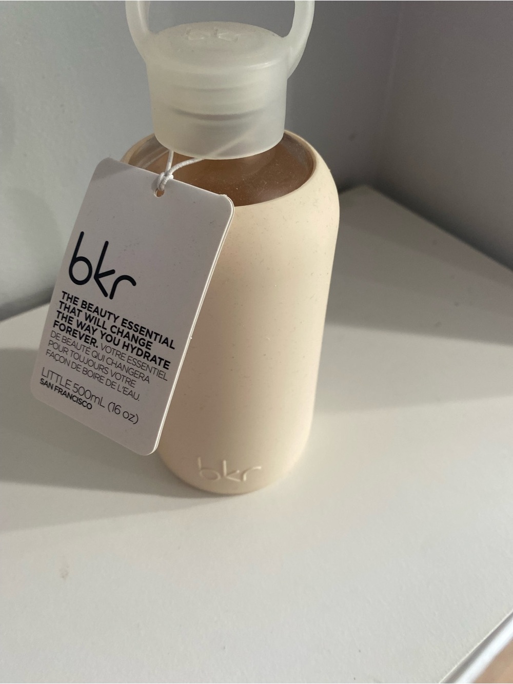 bkr 500ml (16oz) Cream Silicone Sleeve Glass Water Bottle